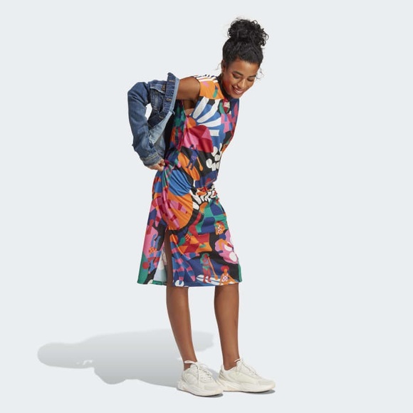 Farm Rio X Adidas Performance Multi Color Floral Print Midi Dress Size XS NWT - Picture 1 of 12